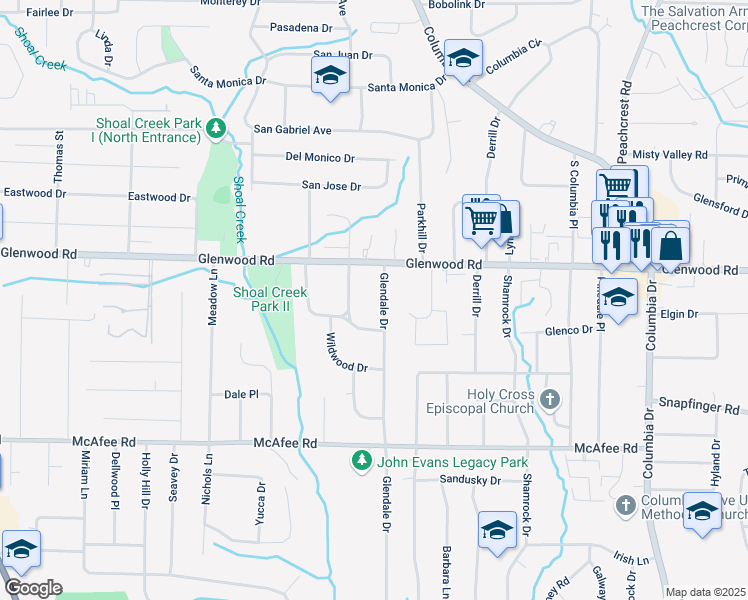 map of restaurants, bars, coffee shops, grocery stores, and more near 1857 Glendale Drive in Decatur