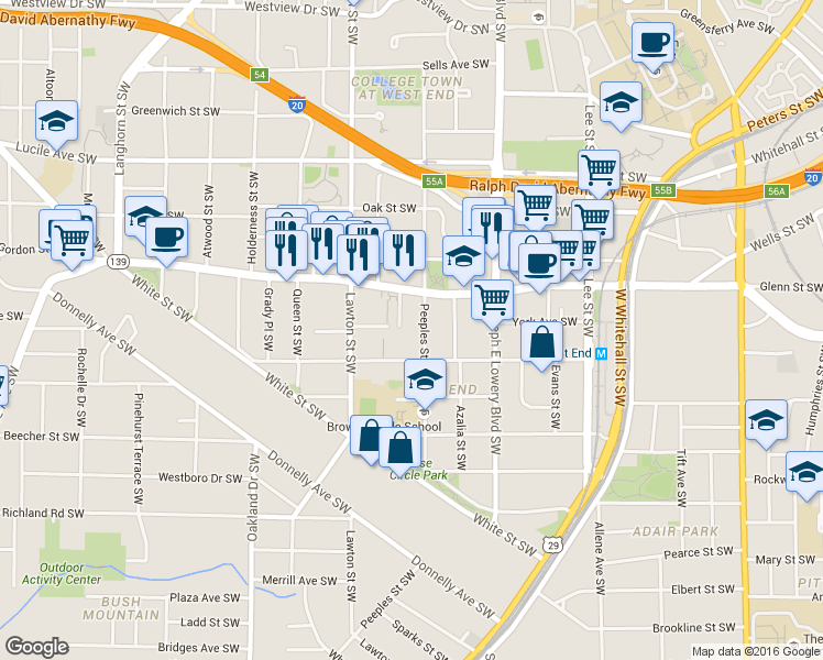 map of restaurants, bars, coffee shops, grocery stores, and more near 667 Peeples Street Southwest in Atlanta