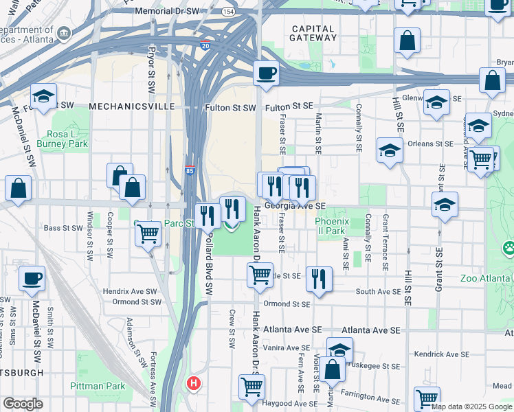 map of restaurants, bars, coffee shops, grocery stores, and more near in Atlanta