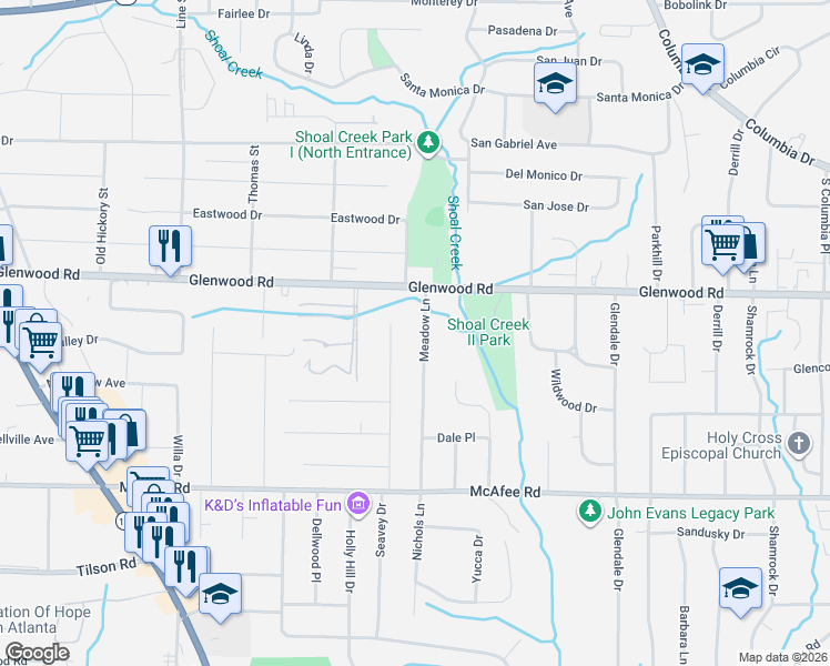 map of restaurants, bars, coffee shops, grocery stores, and more near 1866 Long Drive in Decatur