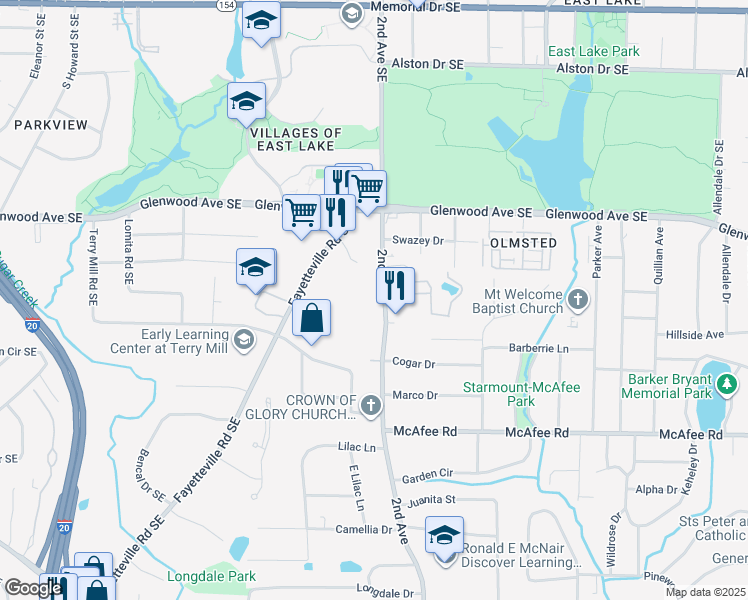 map of restaurants, bars, coffee shops, grocery stores, and more near 1851 2nd Avenue in Decatur