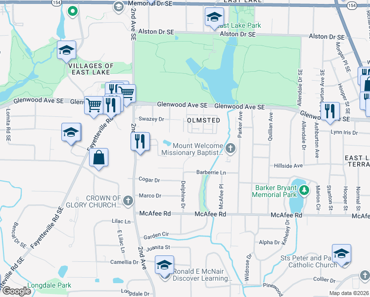 map of restaurants, bars, coffee shops, grocery stores, and more near 1881 Burning Tree Drive in Decatur