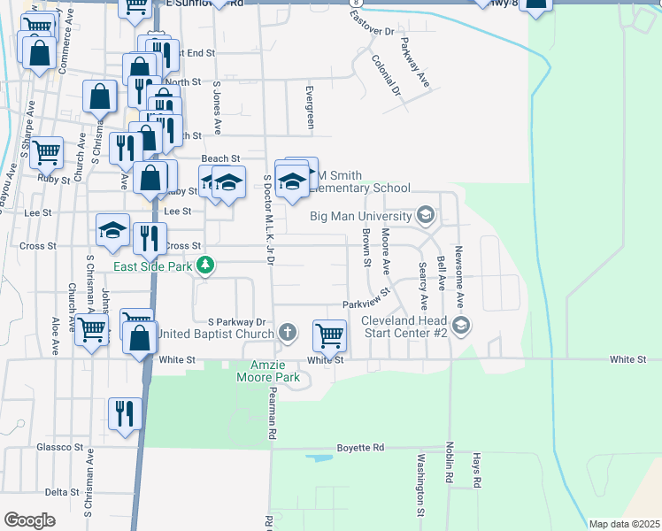 map of restaurants, bars, coffee shops, grocery stores, and more near 1016 Taylor Cove in Cleveland
