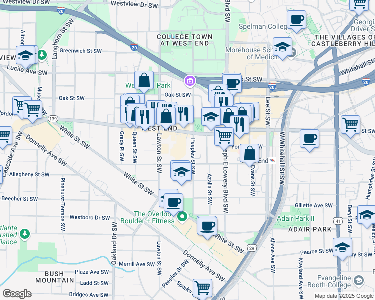 map of restaurants, bars, coffee shops, grocery stores, and more near 667 Peeples Street Southwest in Atlanta