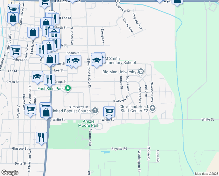 map of restaurants, bars, coffee shops, grocery stores, and more near 1016 Taylor Cove in Cleveland