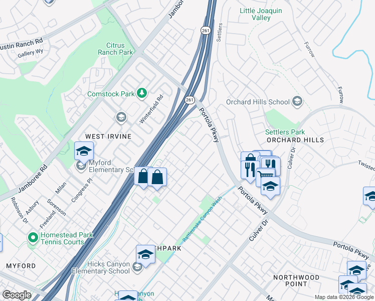 map of restaurants, bars, coffee shops, grocery stores, and more near 184 Hayward in Irvine