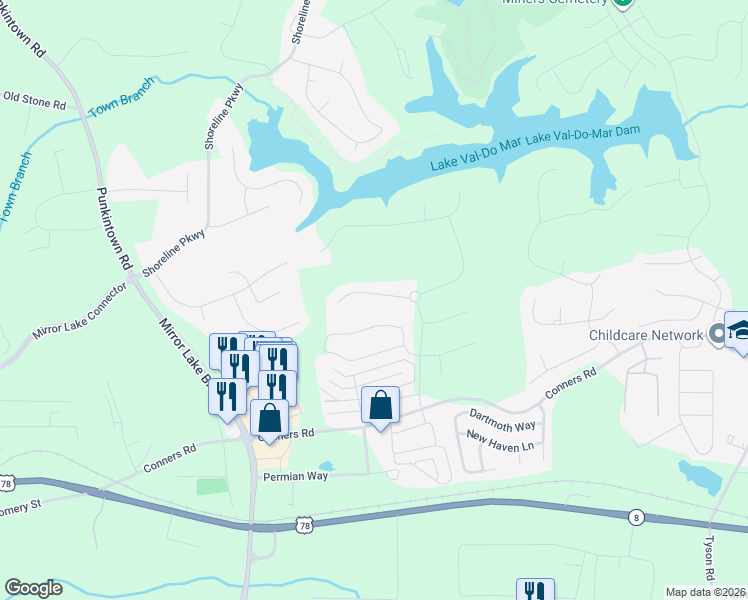 map of restaurants, bars, coffee shops, grocery stores, and more near 2587 Chipping Court in Villa Rica