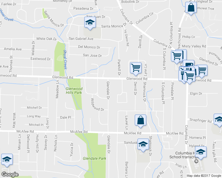 map of restaurants, bars, coffee shops, grocery stores, and more near 1856 Glendale Drive in Decatur