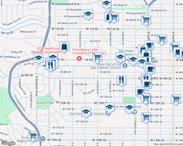 map of restaurants, bars, coffee shops, grocery stores, and more near 801 Oro Terrace in Los Angeles