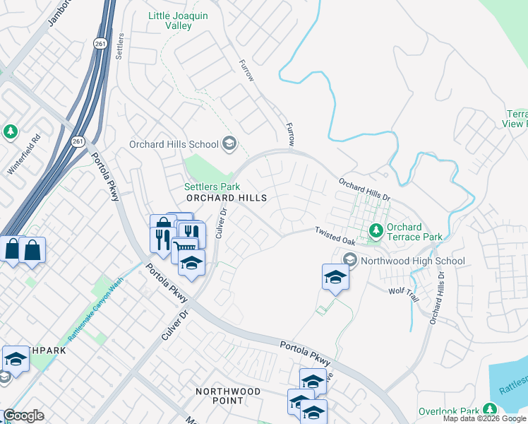 map of restaurants, bars, coffee shops, grocery stores, and more near 50 Quarter Horse in Irvine
