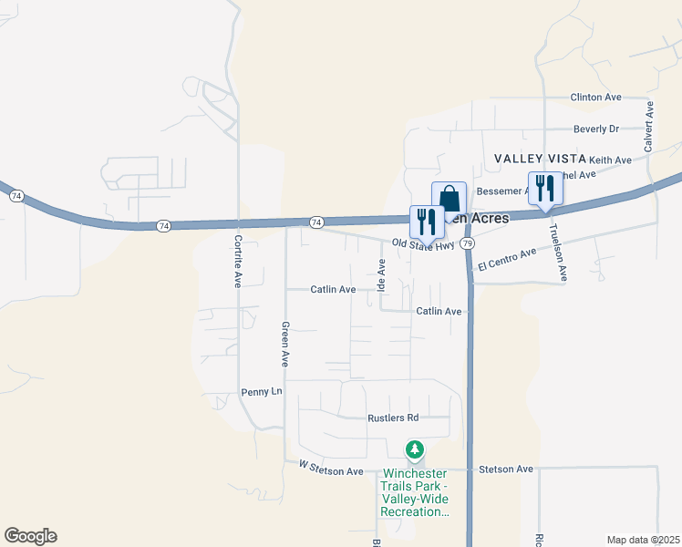 map of restaurants, bars, coffee shops, grocery stores, and more near 33152 Catlin Avenue in Hemet