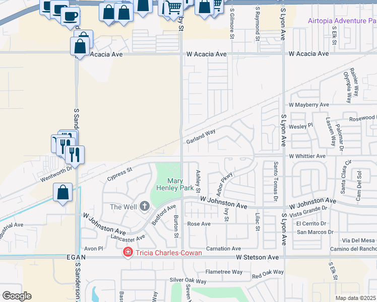 map of restaurants, bars, coffee shops, grocery stores, and more near 2466 Cypress Street in Hemet