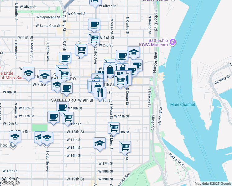 map of restaurants, bars, coffee shops, grocery stores, and more near 828 South Mesa Street in Los Angeles