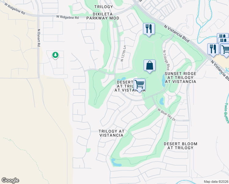 map of restaurants, bars, coffee shops, grocery stores, and more near 27937 North 130th Avenue in Peoria