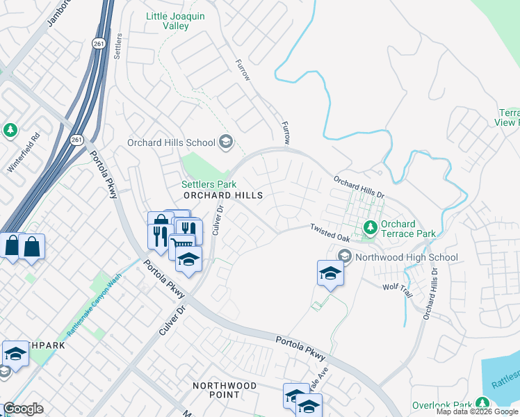 map of restaurants, bars, coffee shops, grocery stores, and more near 50 Quarter Horse in Irvine