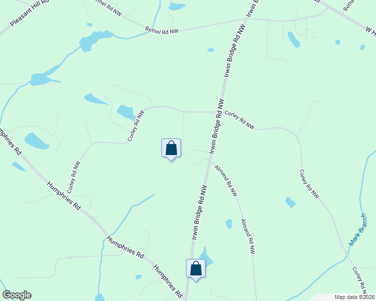 map of restaurants, bars, coffee shops, grocery stores, and more near 3446 Irwin Bridge Road Northwest in Conyers