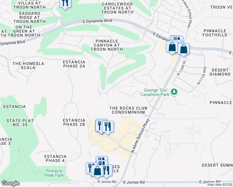 map of restaurants, bars, coffee shops, grocery stores, and more near 10615 East Hedgehog Place in Scottsdale