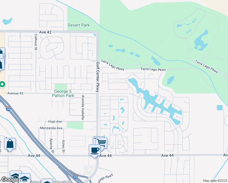 map of restaurants, bars, coffee shops, grocery stores, and more near 84136 Avenue 44 in Indio