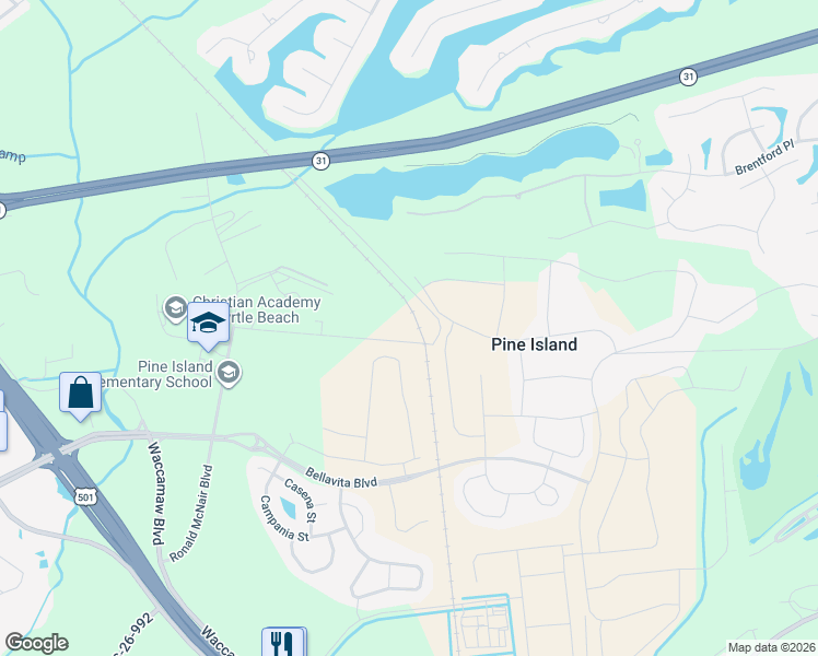 map of restaurants, bars, coffee shops, grocery stores, and more near 455 Christa McAuliffe Street in Myrtle Beach
