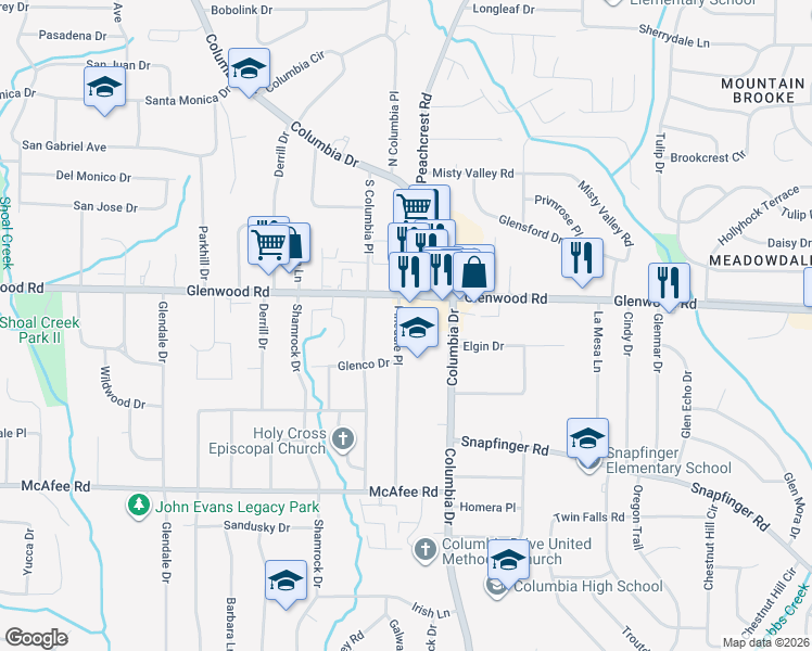 map of restaurants, bars, coffee shops, grocery stores, and more near 1864 Pinedale Place in Decatur