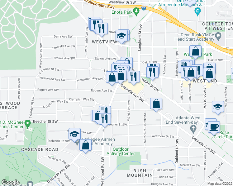 map of restaurants, bars, coffee shops, grocery stores, and more near 672 Cascade Avenue Southwest in Atlanta