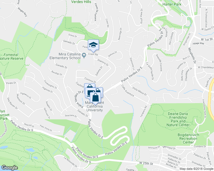 map of restaurants, bars, coffee shops, grocery stores, and more near 30679 Palos Verdes Drive East in Rancho Palos Verdes