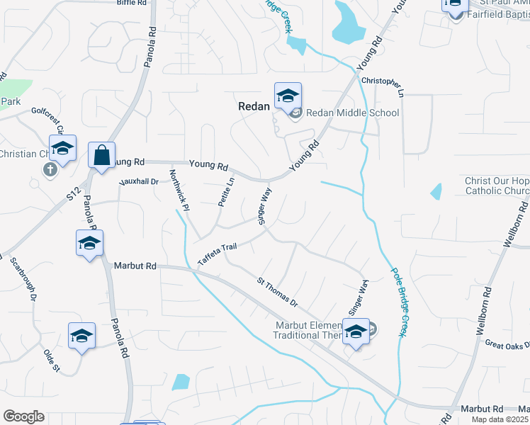 map of restaurants, bars, coffee shops, grocery stores, and more near 1840 Singer Way in Lithonia