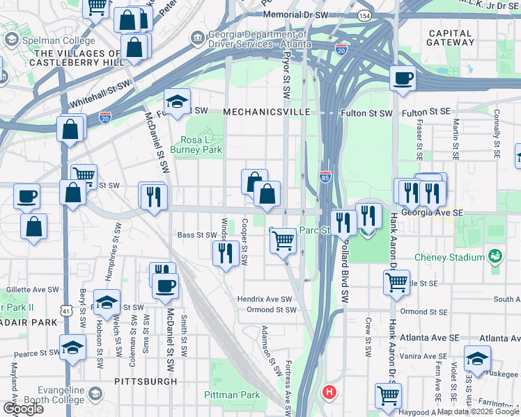 map of restaurants, bars, coffee shops, grocery stores, and more near 249 Ralph David Abernathy Blvd in Atlanta