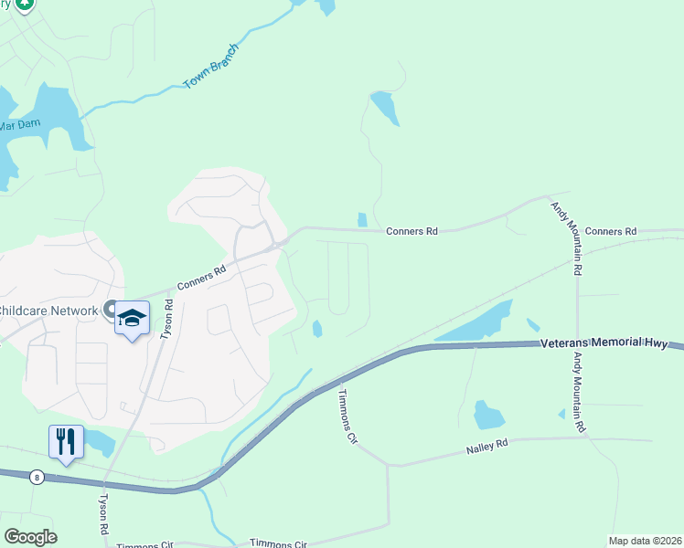 map of restaurants, bars, coffee shops, grocery stores, and more near 8915 Conners Road in Villa Rica