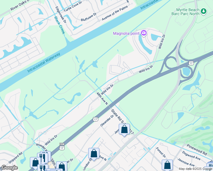 map of restaurants, bars, coffee shops, grocery stores, and more near 4801 Wild Iris Drive in Myrtle Beach