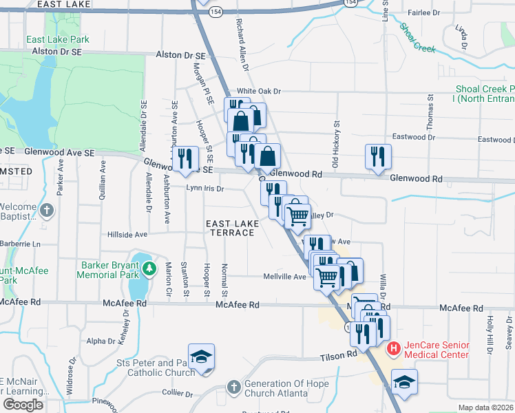 map of restaurants, bars, coffee shops, grocery stores, and more near 1888 Cannon Street in Decatur