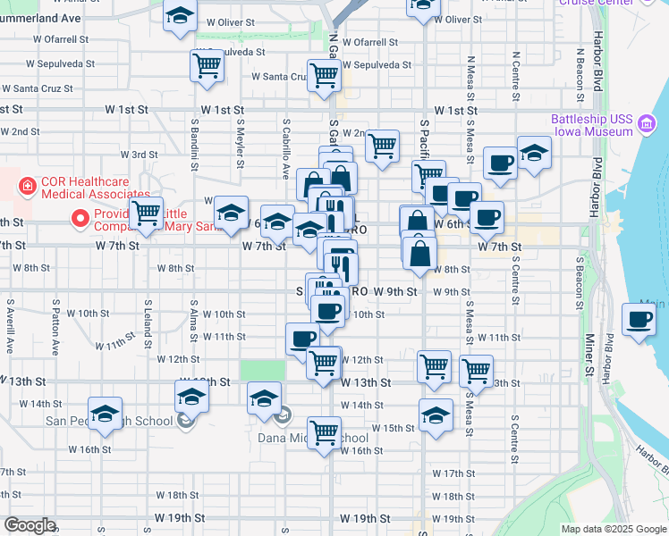 map of restaurants, bars, coffee shops, grocery stores, and more near 806 South Gaffey Street in Los Angeles