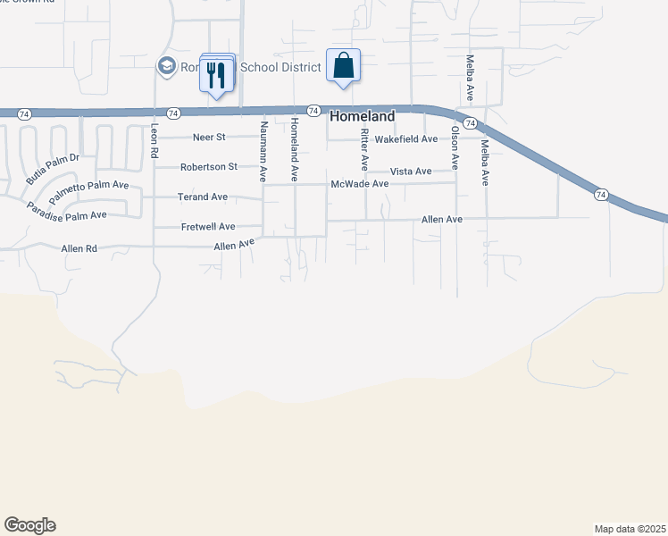 map of restaurants, bars, coffee shops, grocery stores, and more near Guthridge Lane in Homeland
