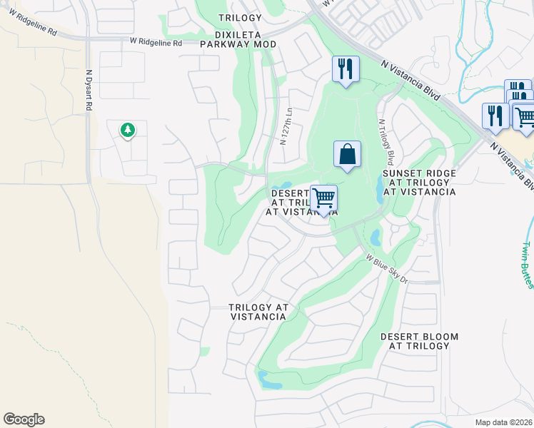 map of restaurants, bars, coffee shops, grocery stores, and more near 27949 North 130th Avenue in Peoria