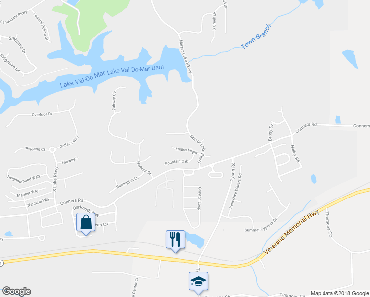 map of restaurants, bars, coffee shops, grocery stores, and more near 210 Eagles Flight in Villa Rica