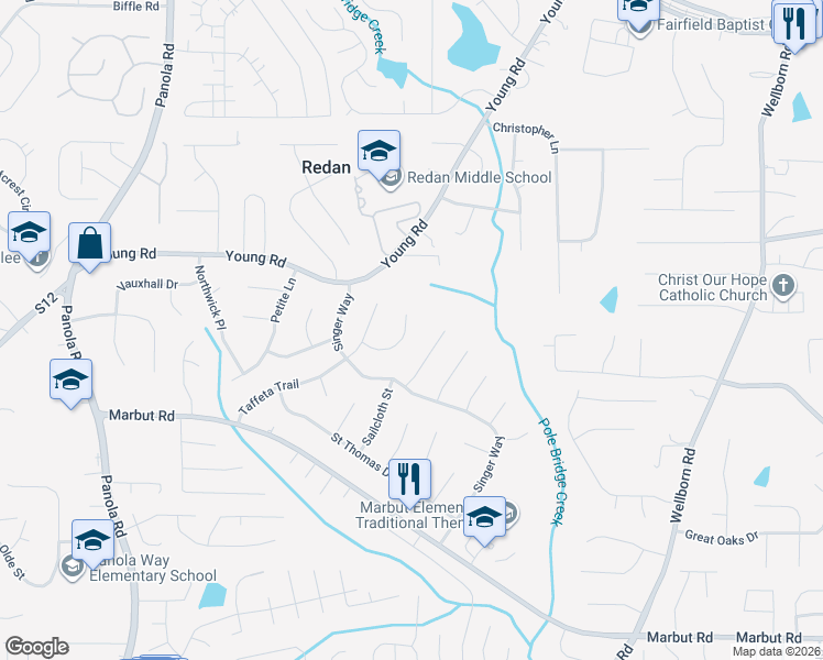 map of restaurants, bars, coffee shops, grocery stores, and more near 5774 Taffeta Court in Lithonia