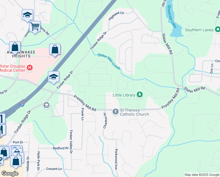 map of restaurants, bars, coffee shops, grocery stores, and more near 2316 Treaty Lane in Douglasville