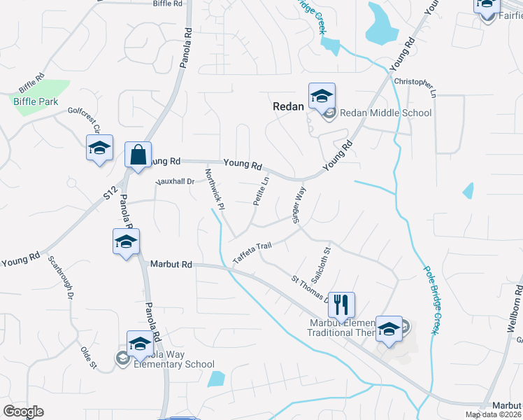 map of restaurants, bars, coffee shops, grocery stores, and more near 1826 Petite Lane in Lithonia