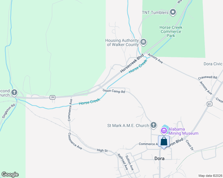 map of restaurants, bars, coffee shops, grocery stores, and more near 622 Union Camp Road in Dora