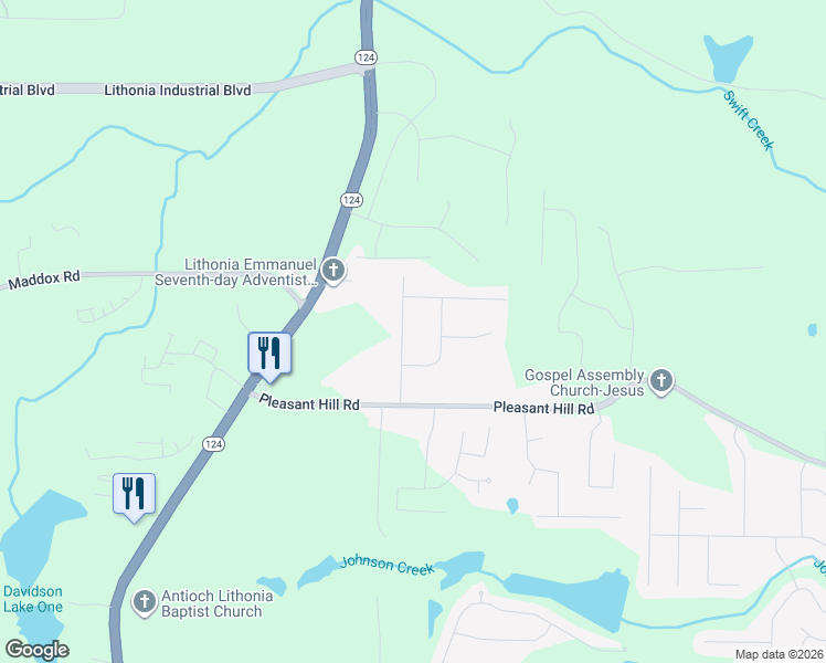 map of restaurants, bars, coffee shops, grocery stores, and more near 1800 Enid Drive in Lithonia
