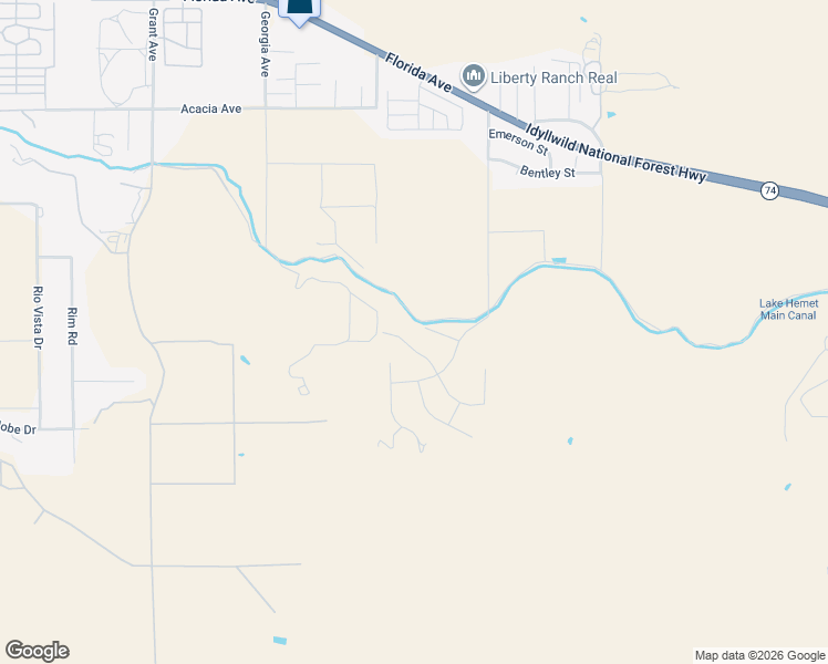 map of restaurants, bars, coffee shops, grocery stores, and more near 45655 Buckeye Lane in Hemet