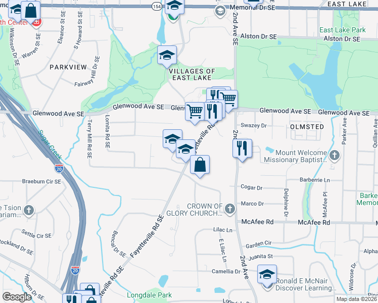 map of restaurants, bars, coffee shops, grocery stores, and more near 730 Fayetteville Road Southeast in Atlanta