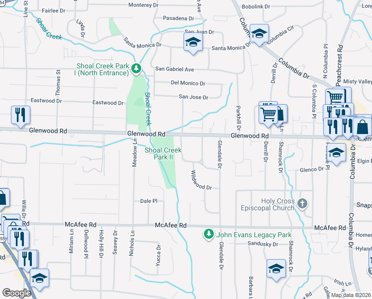 map of restaurants, bars, coffee shops, grocery stores, and more near 1867 Hillsdale Drive in Decatur