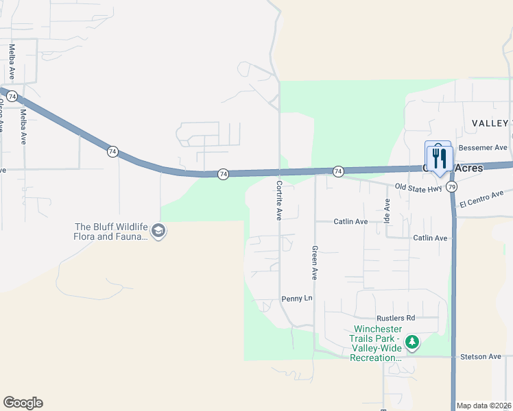 map of restaurants, bars, coffee shops, grocery stores, and more near 32785 California 74 in Hemet