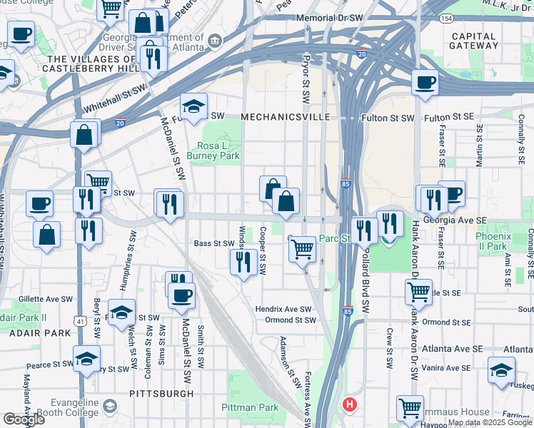 map of restaurants, bars, coffee shops, grocery stores, and more near 277 Ralph David Abernathy Boulevard in Atlanta