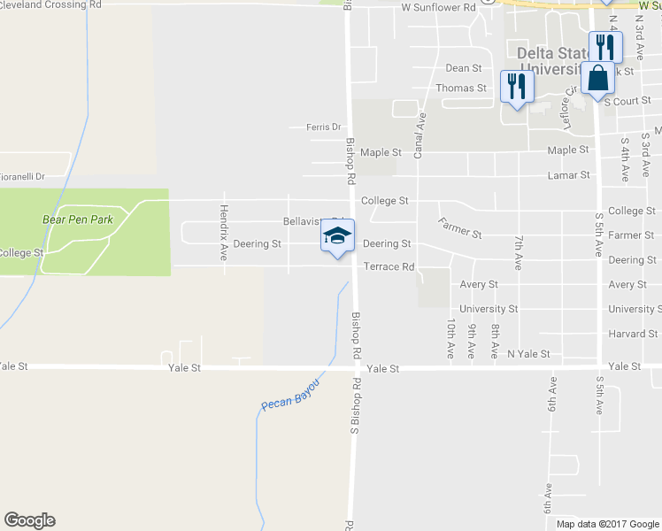 map of restaurants, bars, coffee shops, grocery stores, and more near Terrace Road in Cleveland