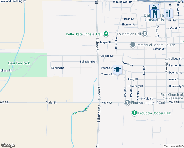 map of restaurants, bars, coffee shops, grocery stores, and more near Terrace Road in Cleveland