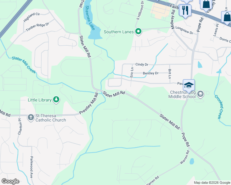 map of restaurants, bars, coffee shops, grocery stores, and more near 5208 Prestley Crossing Lane in Douglasville