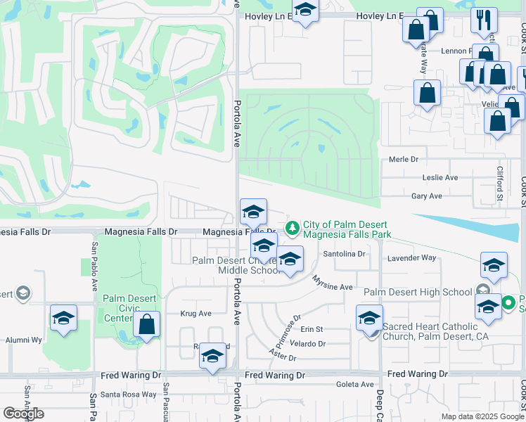 map of restaurants, bars, coffee shops, grocery stores, and more near 270 Vía Rengo in Palm Desert