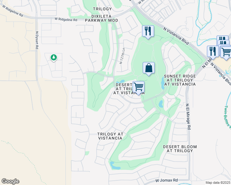 map of restaurants, bars, coffee shops, grocery stores, and more near 27957 North 130th Avenue in Peoria